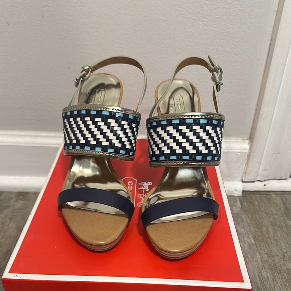 Coach Navy, blue and White Steffi Heel Brand New Never Worn